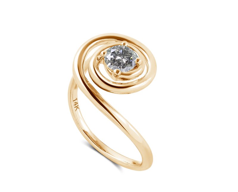 グレーダイヤモンドスパイラルエンゲージリングK14イエローゴールドユニークな結婚指輪ミニマリストオルタナティブエンゲージリング