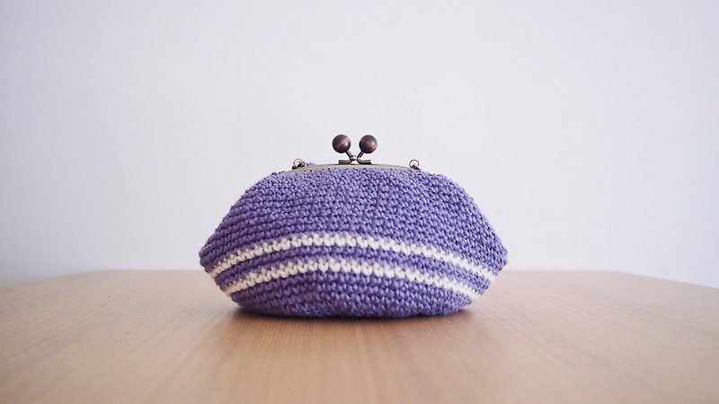 Wooden Purse Clasp (Purple) - กระเป๋าแมสเซนเจอร์ - ผ้าฝ้าย/ผ้าลินิน สีม่วง
