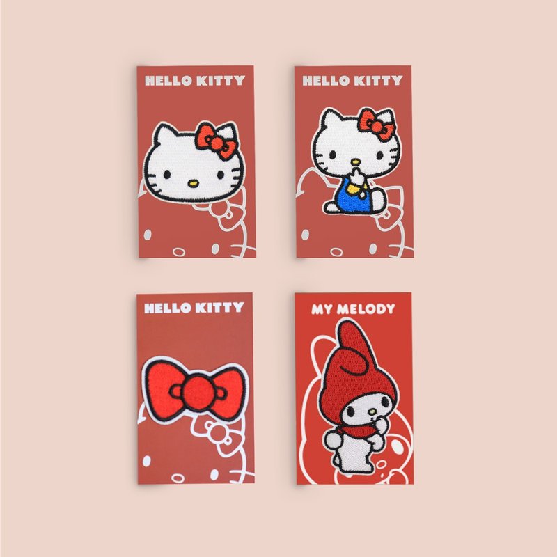 murmur刺繡貼-hellokitty x美樂蒂4入組 | murmur 刺繡燙貼推薦 - 徽章/別針 - 繡線 紅色