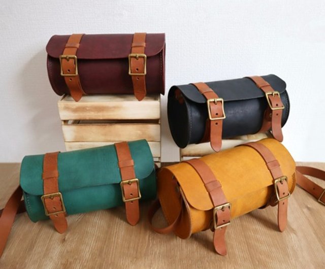 姫路レザー ツールバッグ 手縫い ヌメ革 キャメル 本革 リジット パンヘッド アメリカン 工具入バイク ハーレー ナックル ツーリング 工具  姫路レザーの皮革を販売｜レザークラフト材料通販店レザーマニア