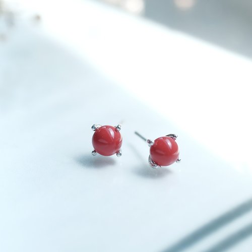 cloud-jewelry 赤サンゴ 爪留め ピアス シルバー925