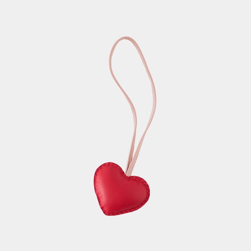 Advanced Lambskin Heart Charm (Red) - พวงกุญแจ - หนังแท้ สีแดง
