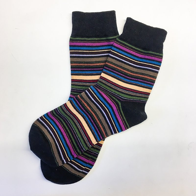 Contrast striped socks A / 20% off welfare items - ถุงเท้าข้อกลาง - ผ้าฝ้าย/ผ้าลินิน หลากหลายสี