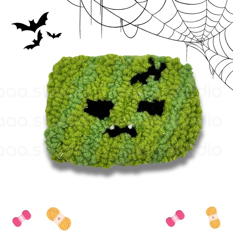 [Full set of DIY material package] Russian Embroidery PUNCHNEEDLE l Halloween Series-Green Monster - เย็บปัก/ถักทอ/ใยขนแกะ - ผ้าฝ้าย/ผ้าลินิน หลากหลายสี