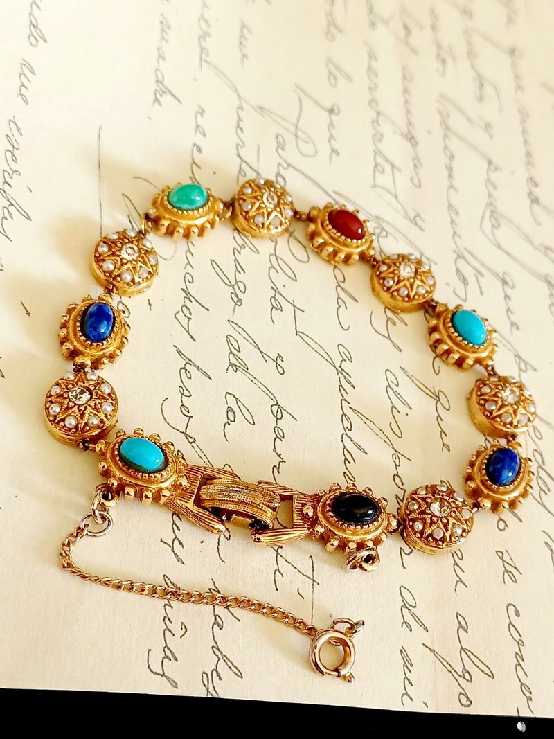 vintage jewelry   典雅拜占庭風格多色寶石萊茵 手鍊 - 手鍊/手環 - 其他金屬 