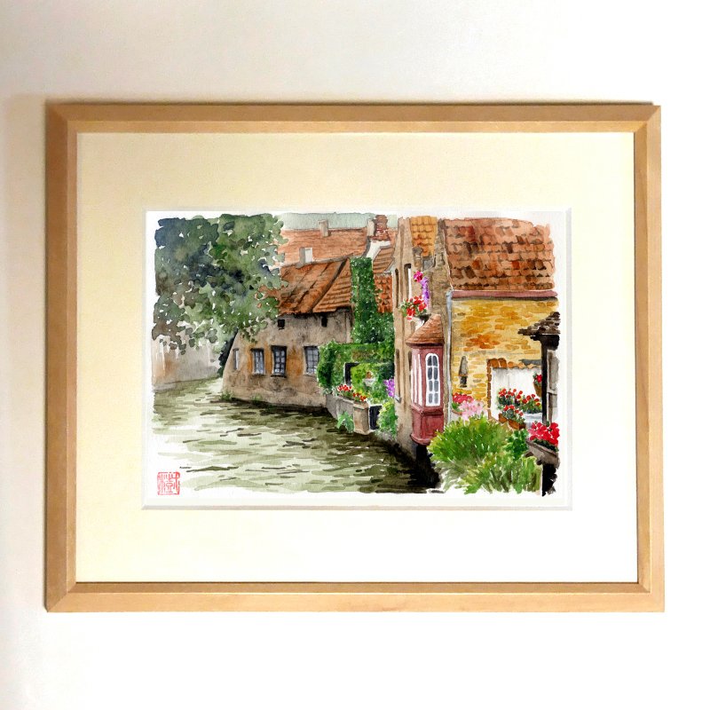 | 花と運河のある暮らし |　水彩画/複製画/額装品 - 海報/掛畫/掛布 - 紙 