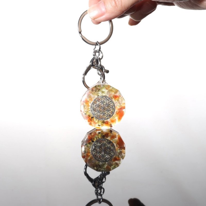 【客製化禮物】活力生命之花奧剛鑰匙圈-健康祝福-可改項鍊 - 鑰匙圈/鑰匙包 - 半寶石 紅色