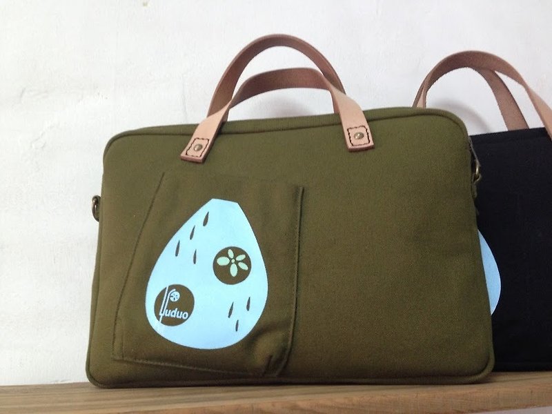 Small raindrops love to travel ‧ lithographic package. Olive green - Tablet & Laptop Cases - Cotton & Hemp Green