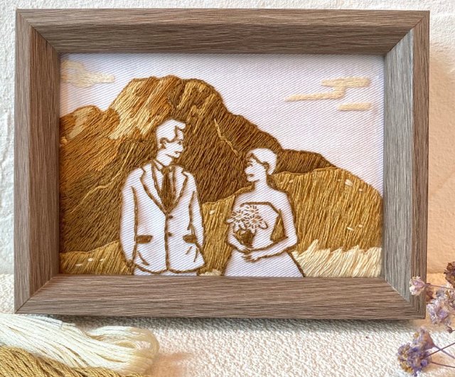 似顔絵刺繍Sサイズ】新婚夫婦のウェディング似顔絵 - ショップ