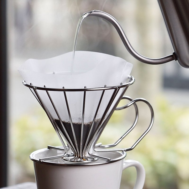 日本下村KOGU 極簡鏤線日製18-8不鏽鋼咖啡濾杯(2-4杯用) - 咖啡壺/咖啡器具 - 不鏽鋼 銀色