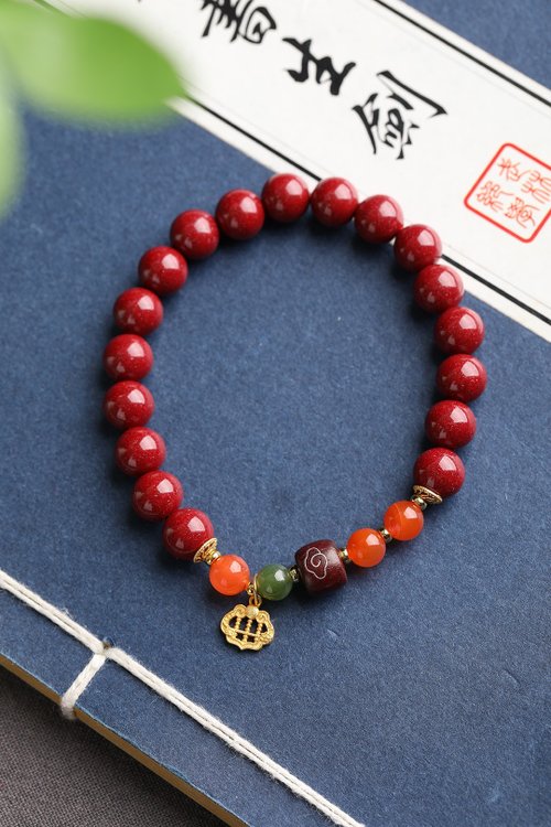 水墨 天然原礦硃砂精品紫金砂單圈手鏈 珠經8MM 硃砂含量高達95%以上