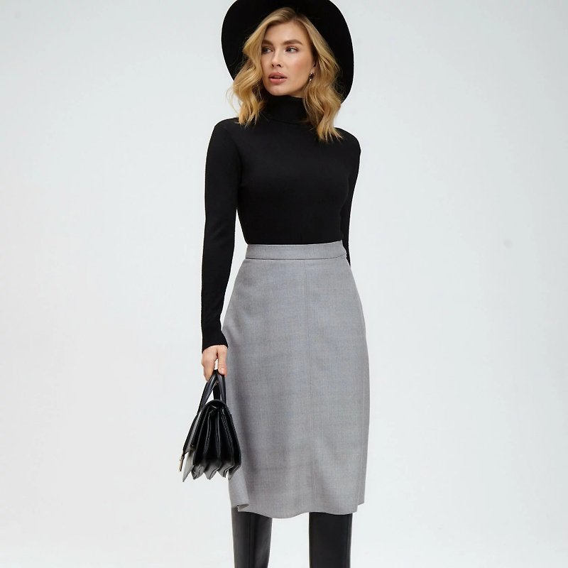 Gray Flared Skirt in Worsted Wool / Elevate Your Office Clothing - Skirts - Wool Gray