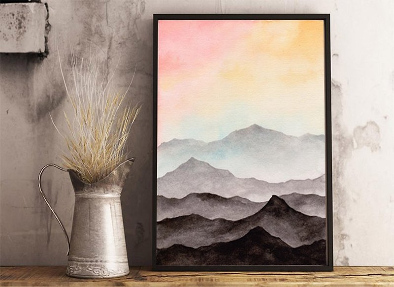 【Mountains】Limited Edition Watercolor Print. Modern Minimalist Mountain Painting