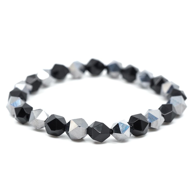 Silver Hematite and Black Onyx Hexagon Faceted Bracelet | Flexible Bracelet - สร้อยข้อมือ - เครื่องเพชรพลอย สีเงิน