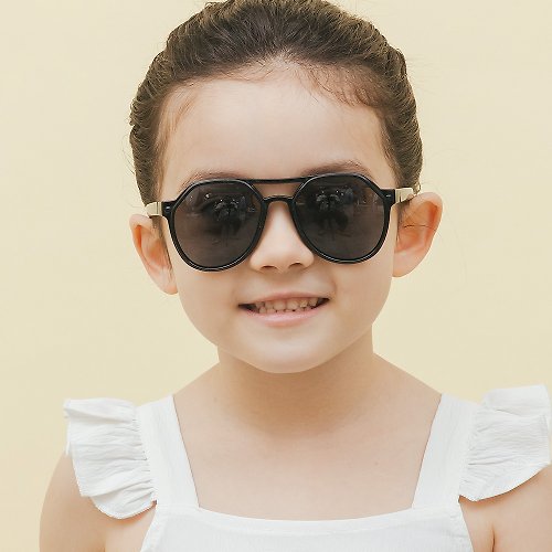 ALEGANT 時尚墨鏡│濾藍光眼鏡 帥氣馳黑兒童專用輕量矽膠彈性太陽眼鏡│UV400小孩飛官偏光墨鏡