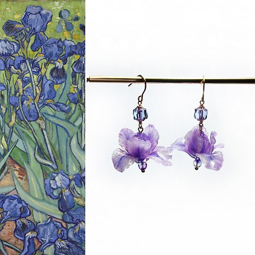 若桑 手作 【微縮花房】鳶尾花Iris II。樹脂耳環。浪漫藍霧紫。五月花季