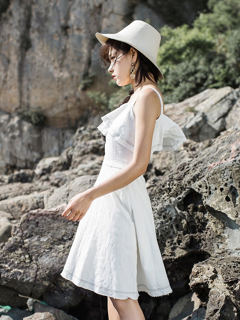 Anne Chen 2017 summer new ladies strap dress dress - One Piece Dresses - Cotton & Hemp White