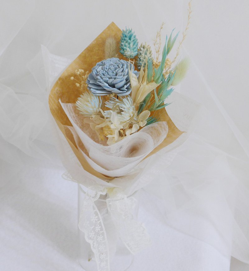 【DIY材料包】情人節玫瑰花束 告白求婚結婚捧花永生乾燥花母親節 - 蠟燭/香氛/手工皂 - 植物．花 藍色