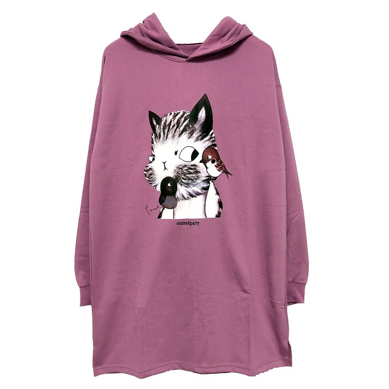 emmaAparty illustration cap T: belly language cat (long version limited edition two colors) - One Piece Dresses - Cotton & Hemp Pink
