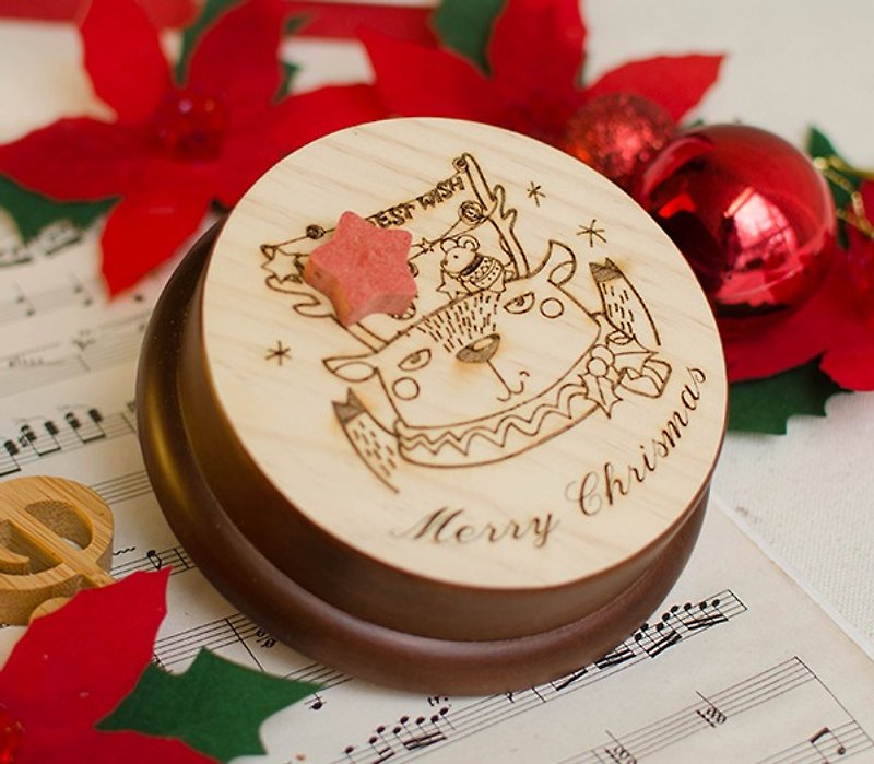 【客製化禮物】聖誕麋鹿的派對│音樂盒 Memo夾 - 其他 - 木頭 咖啡色