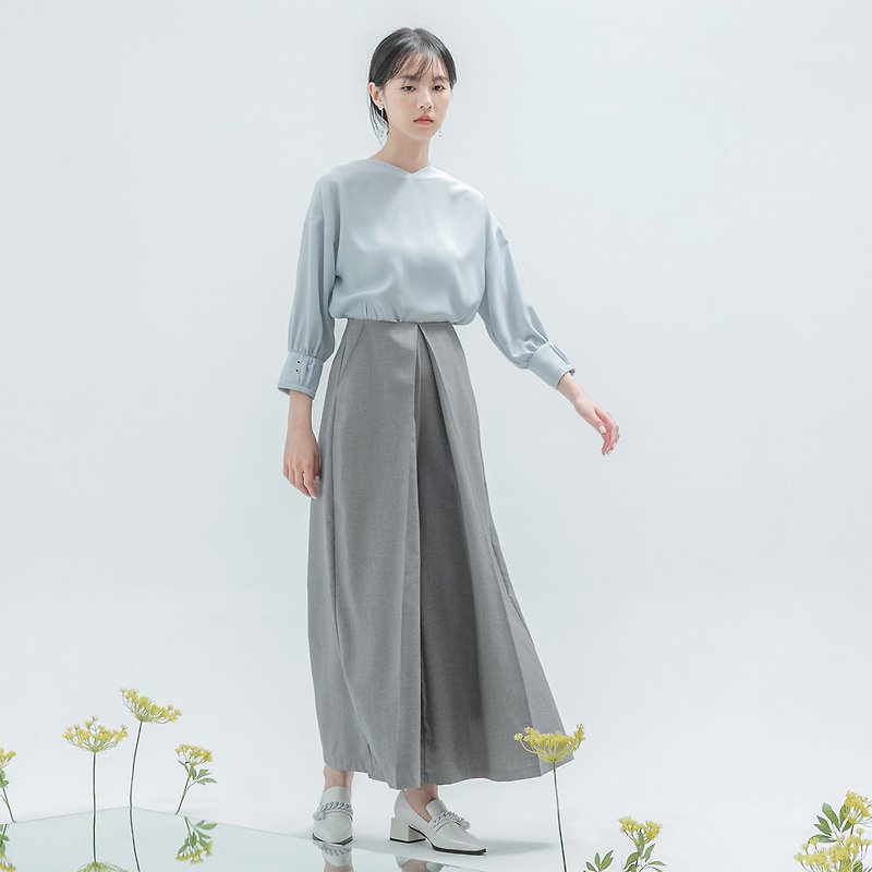 [Classic original] Misplaced_ staggered large pleated wide pants _CLB002_ gray - กางเกงขายาว - เส้นใยสังเคราะห์ สีเทา