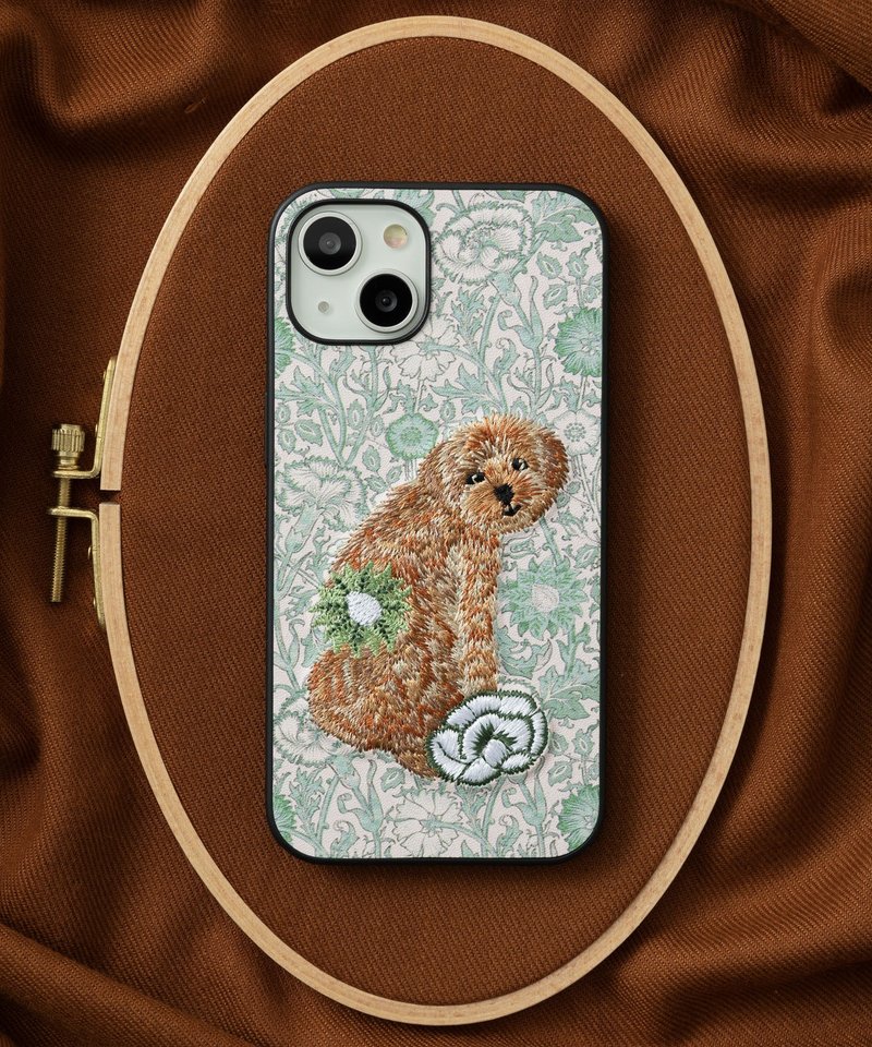 立體刺繡手機殼 iPhone 12 PU合成皮革 貓咪x淺灰 - 手機殼/手機套 - 塑膠 多色