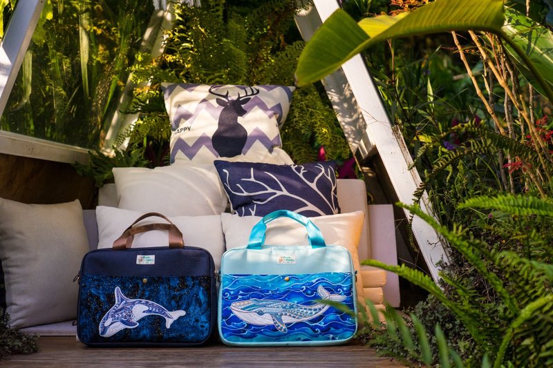 [New Product Release] Marine Laptop Bag - Killer Whale & Blue Whale - Laptop Bags - Cotton & Hemp Multicolor