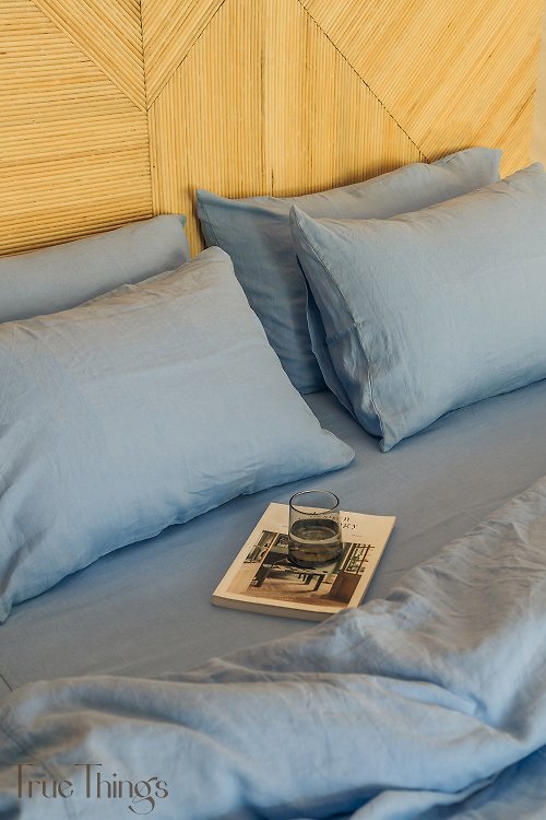 True Things Cornflower blue linen pillowcase / Blue pillow cover / Euro, American size