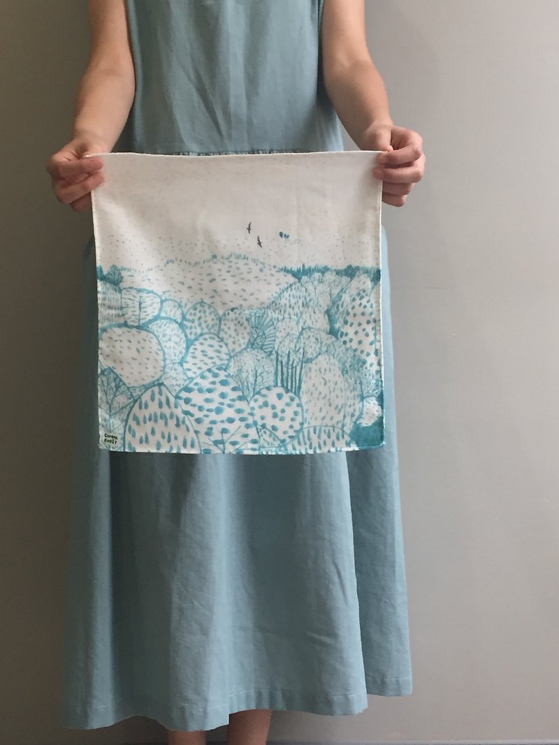 illustration series / Dashan-blue series / cotton double yarn handkerchief - ผ้าเช็ดหน้า - ผ้าฝ้าย/ผ้าลินิน 