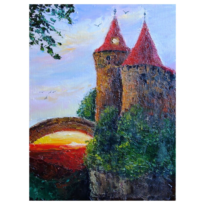 Castle Oil Painting Original Art Fantasy Artwork Dark Souls Canvas Art - โปสเตอร์ - สี หลากหลายสี