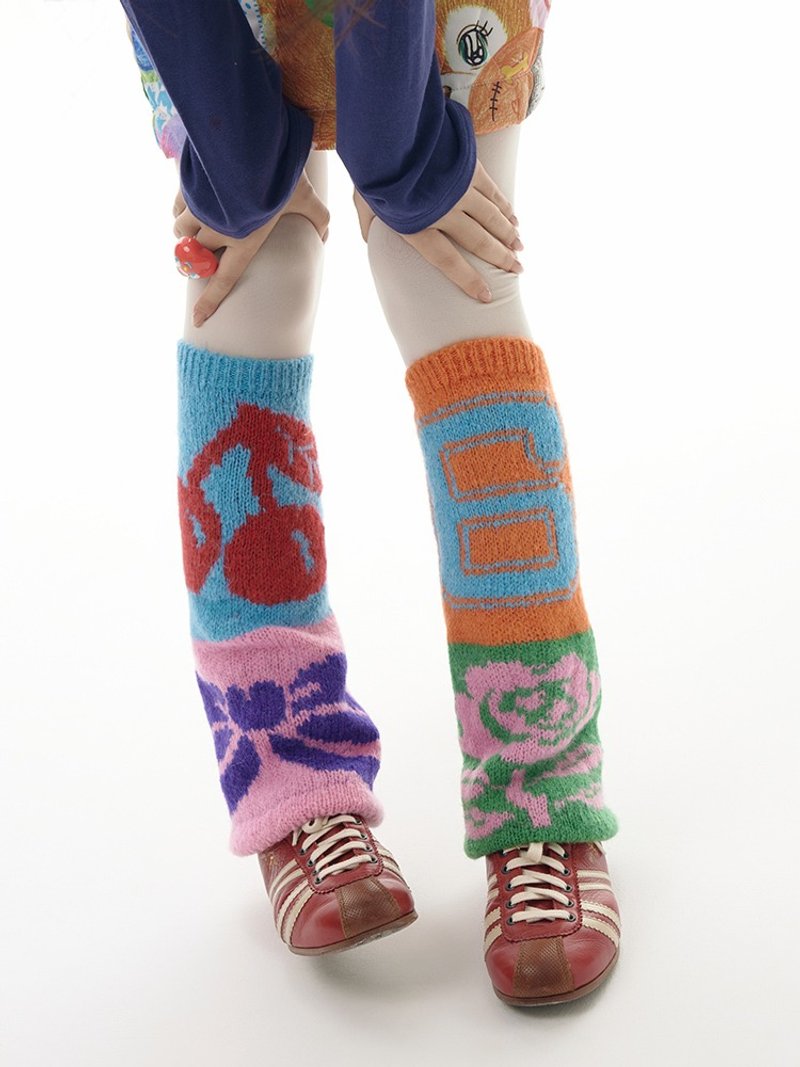 Colorful plaid thick needle knitted leg warmers y2k wear - Other - Other Materials Multicolor