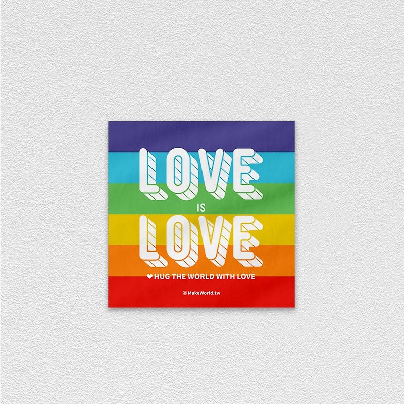 Make World Small Square Scarf (Rainbow-LOVE is LOVE/White) - Towels - Polyester 