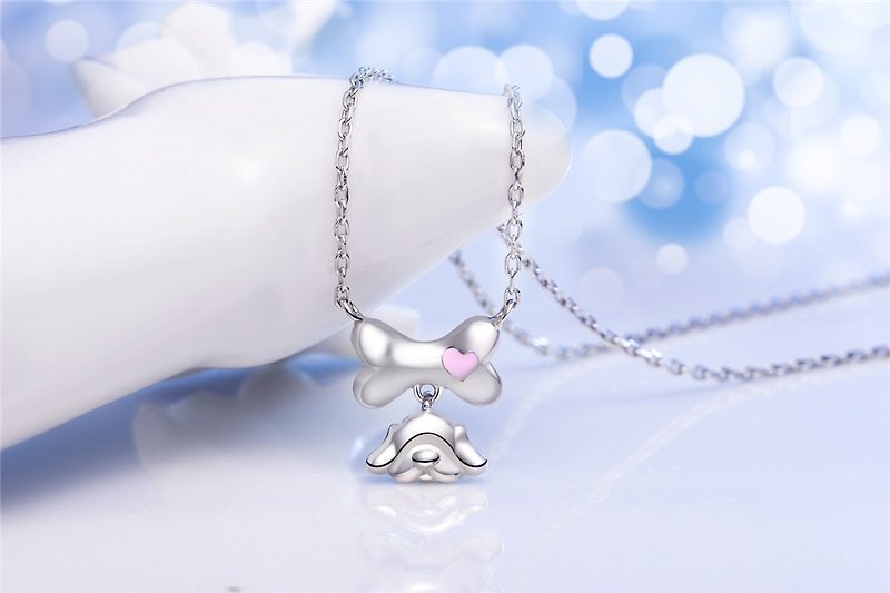 A natural pair of 925 Silver puppy and bone necklace clavicle chain