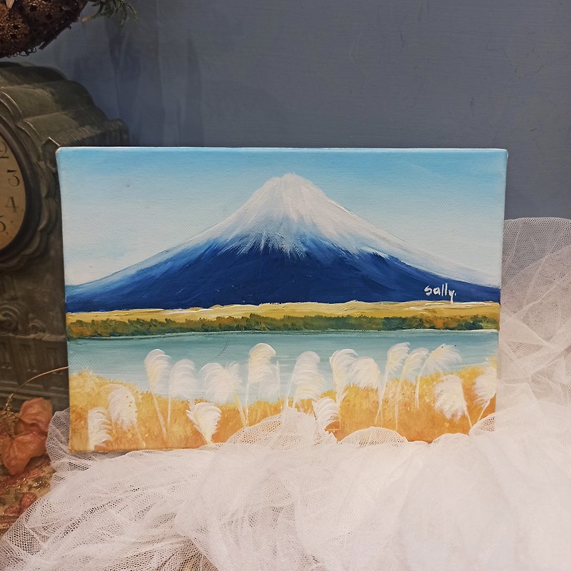夏は富士山/冬は華やかな星空アクリル画油絵画【富士山】【