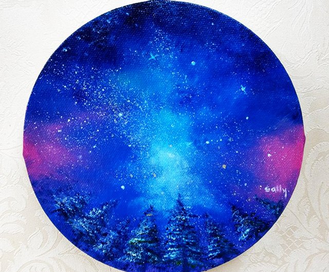 夏は富士山/冬は華やかな星空アクリル画油絵画【富士山