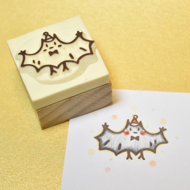 【聖誕節限定】聖誕小蝙蝠 手工橡皮印章 - 印章/印台 - 橡膠 金色