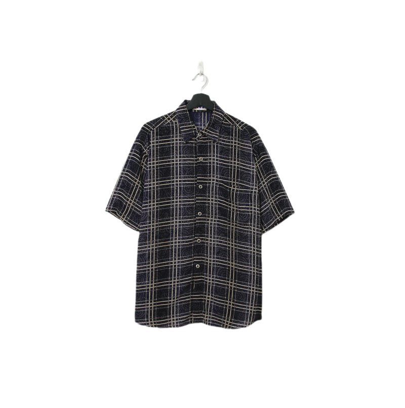 Back to Green- 袖花襯衫 絲滑質感格紋漩渦 sf-05vintage shirt - 男襯衫/休閒襯衫 - 聚酯纖維 