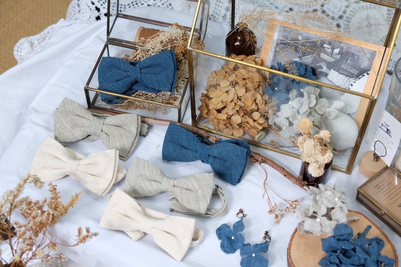 BOW TIE - NATURAL INDIGO / ADJUSTABLE - หูกระต่าย/ผ้าพันคอผู้ชาย - ผ้าฝ้าย/ผ้าลินิน สีน้ำเงิน