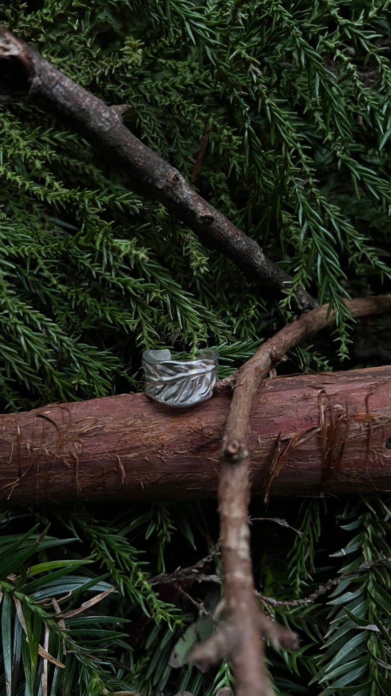 Green plant series leaf vein open ring - General Rings - Sterling Silver Silver