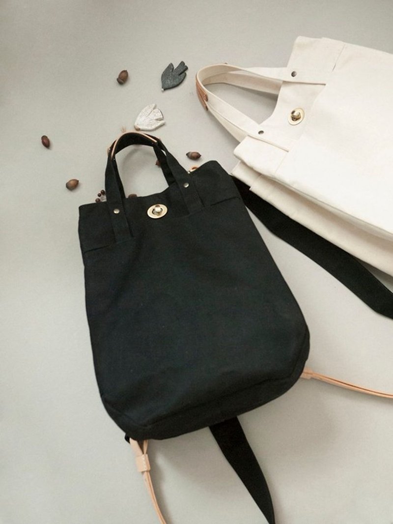 Quoi quoi#6 Paraffin Swivel Handbag - Back Backpack / Side Backpack / Japanese Canvas - Messenger Bags & Sling Bags - Cotton & Hemp Black