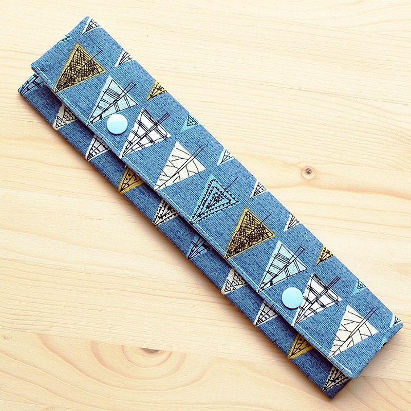 落書きツリー横箸バッグ食器セット/ 3点セット - 箸・箸置き - コットン・麻 ブルー