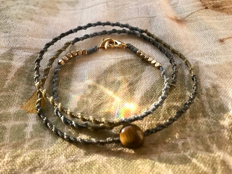Tiger Eye yellow Stone tiger eye mask chain knitting / necklace / prevention of small objects / mineral crystal ornaments - Necklaces - Crystal Gray