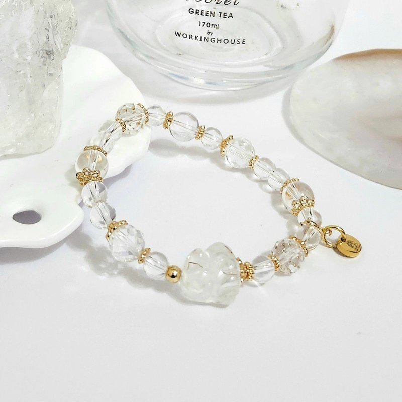白水晶帶銅髮九尾狐設計手鍊/招桃花/平衡情緒之水晶 - 手鍊/手鐲 - 水晶 透明