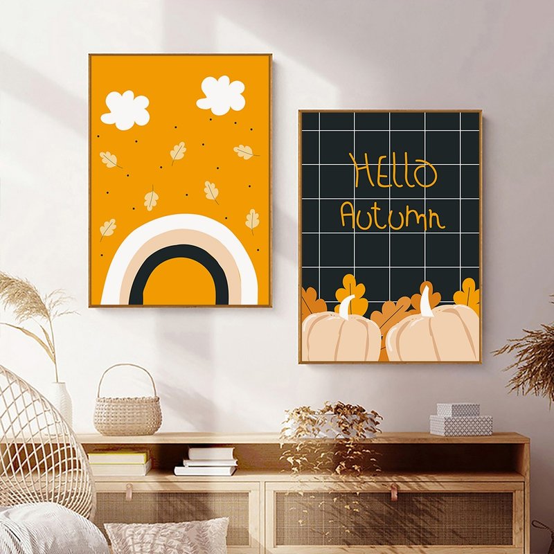 Hello Autumn_Painting_Art Series_Made in Taiwan and shipped quickly within two working days - โปสเตอร์ - ผ้าฝ้าย/ผ้าลินิน สีส้ม