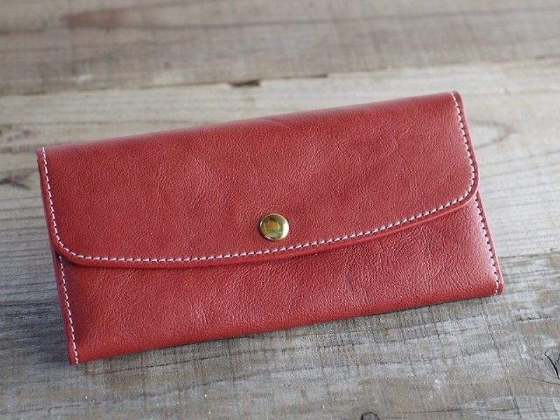 【Free Shipping】 Nume leather long wallet azuki color - Wallets - Genuine Leather Red