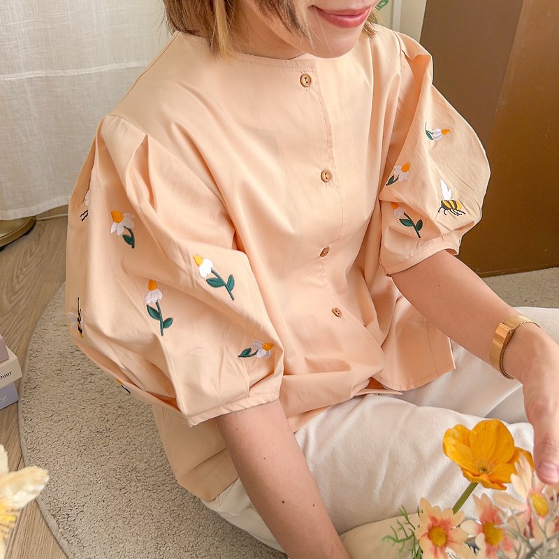 Juliet Blouse : Soft Peach - เสื้อผู้หญิง - ผ้าฝ้าย/ผ้าลินิน สีส้ม