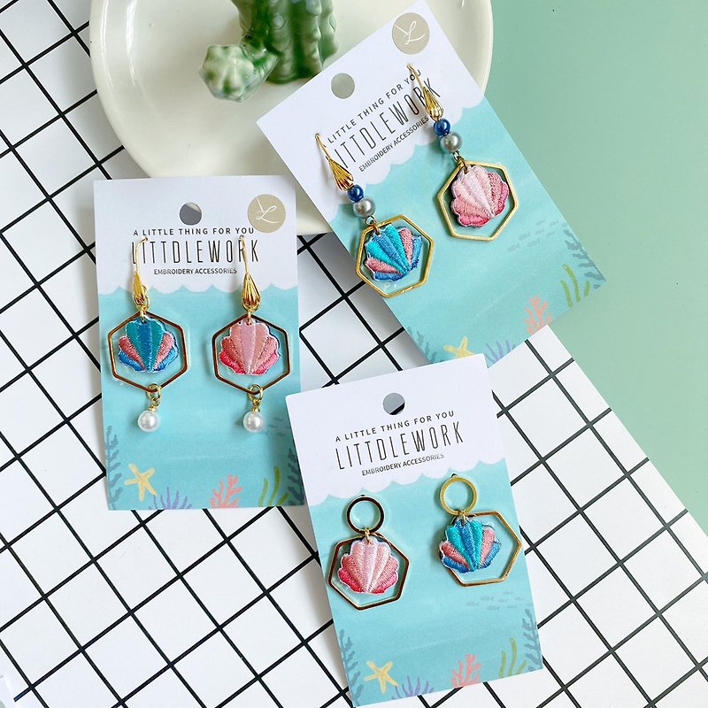Embroidery earrings | shell | Littdlework - Earrings & Clip-ons - Thread Multicolor