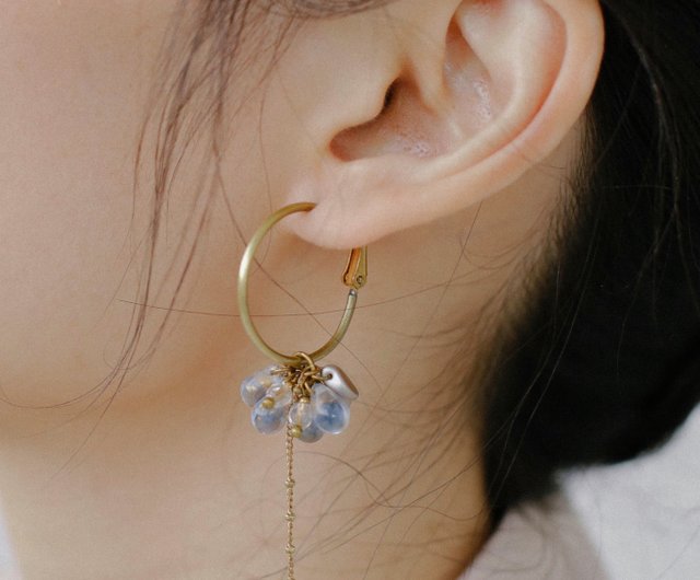 チェコガラスクリア シャンデリアゴールドフープ☞ハンドメイド