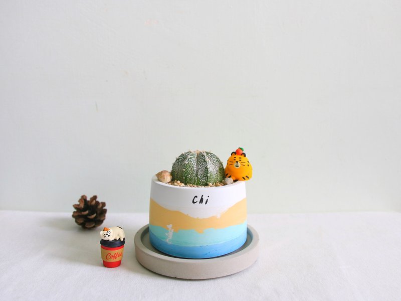 Xingdou•East coast style round Cement potted plant can be customized with English letters - Plants - Cement Blue