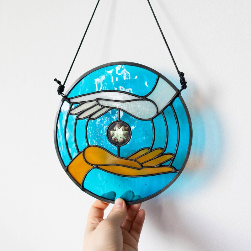 Stained glass window panel, Suncatcher, Glass home decor, Anniversary gift - 壁貼/牆壁裝飾 - 玻璃 